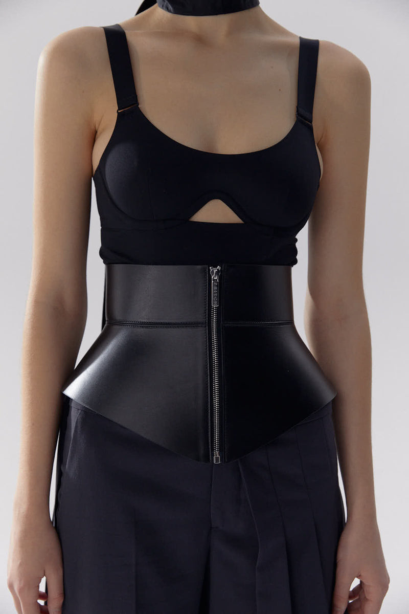 PRITCH Leather Laceup Corset Belt Black