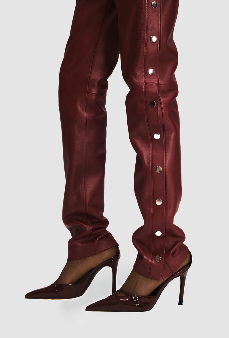 PRITCH Chapter1 RTW AW24 Leather Popper Trousers Wine Red 