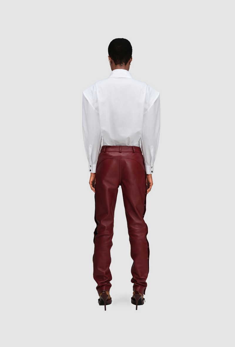 PRITCH Chapter1 RTW AW24 Leather Popper Trousers Wine Red 