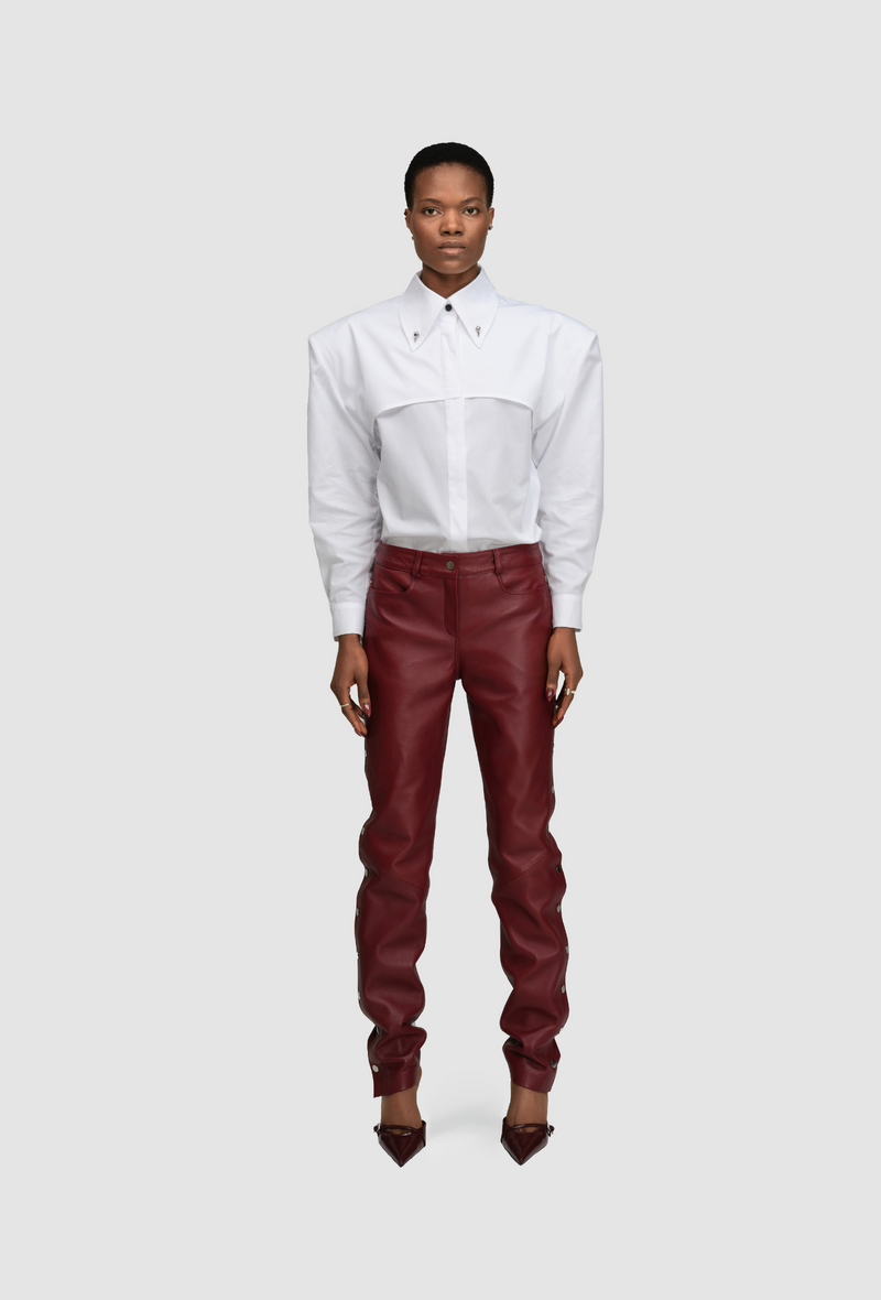 PRITCH Chapter1 RTW AW24 Leather Popper Trousers Wine Red 