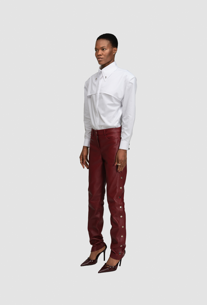 PRITCH Chapter1 RTW AW24 Leather Popper Trousers Wine Red 