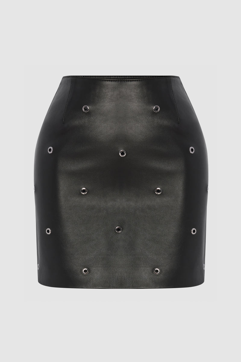 PRITCH_Chapter1_Studded_mini_leather_skirt_Black_Front