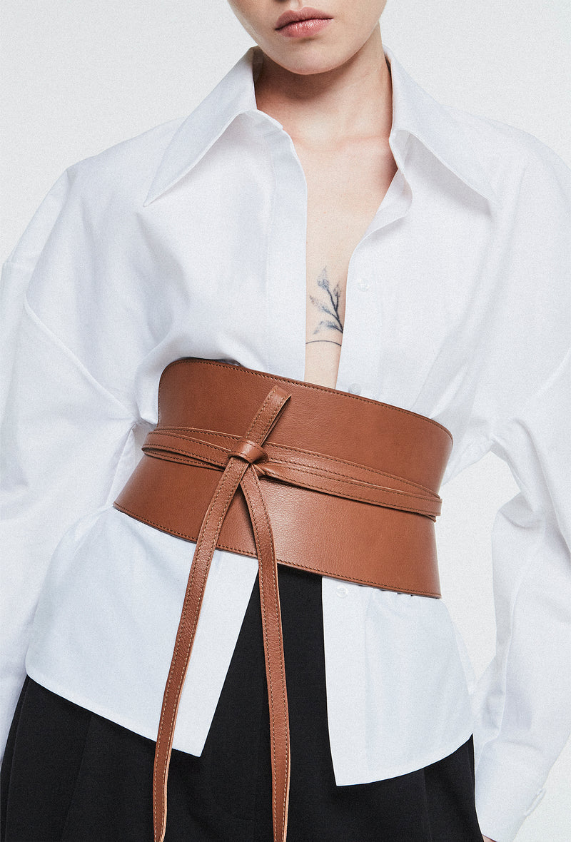 Cognac Brown Leather Corset Belt
