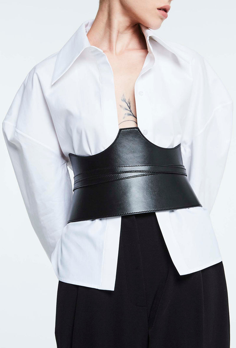 PRITCH Cut Out Leather Corset Belt With Straps Black