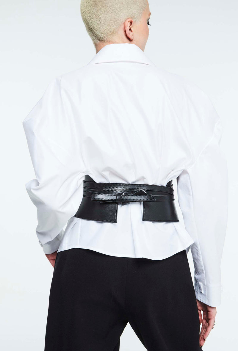 PRITCH Cut Out Leather Corset Belt With Straps Black