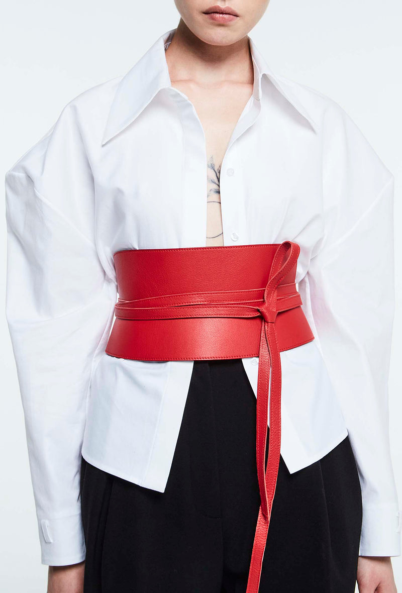 PRITCH Leather Corset Belt with Straps in Rebel Red