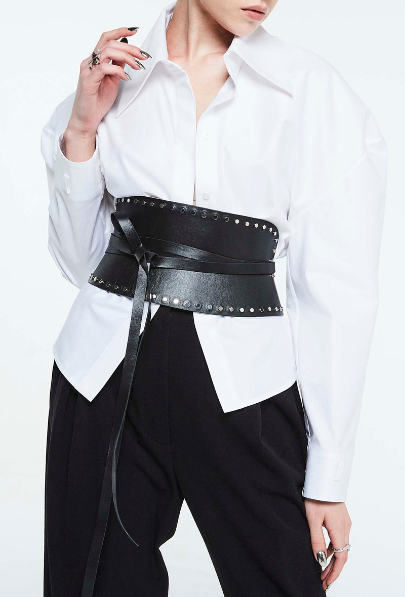 PRITCH black leather corset belt with metal studs 