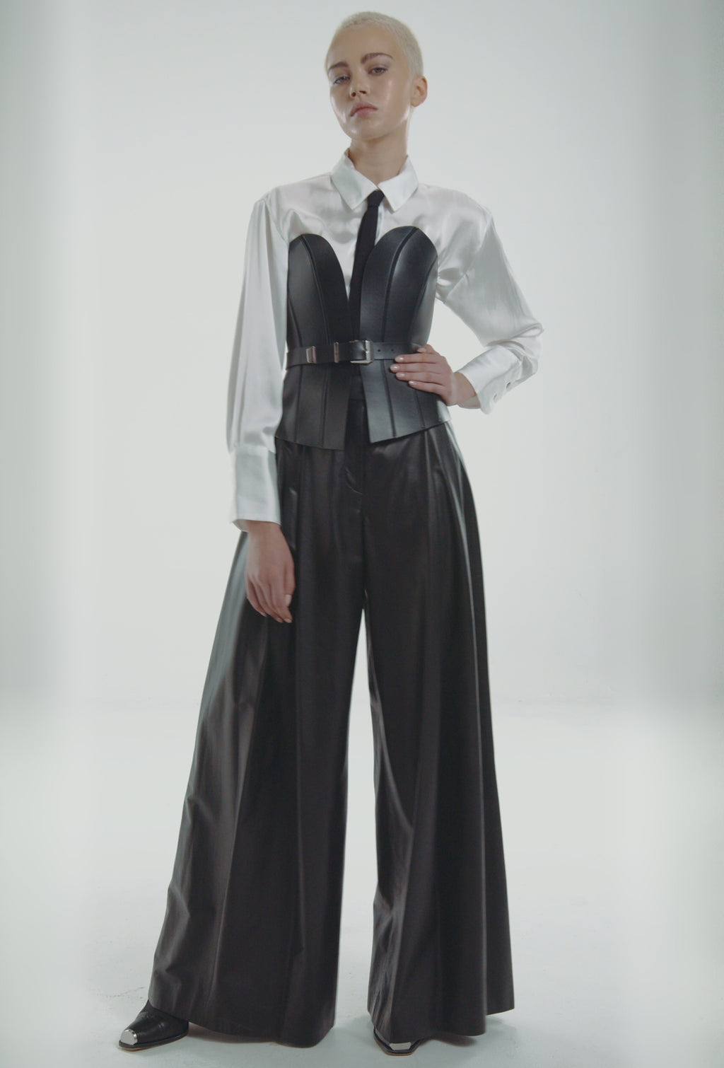 Black Underbust leather corset BIA PRITCH