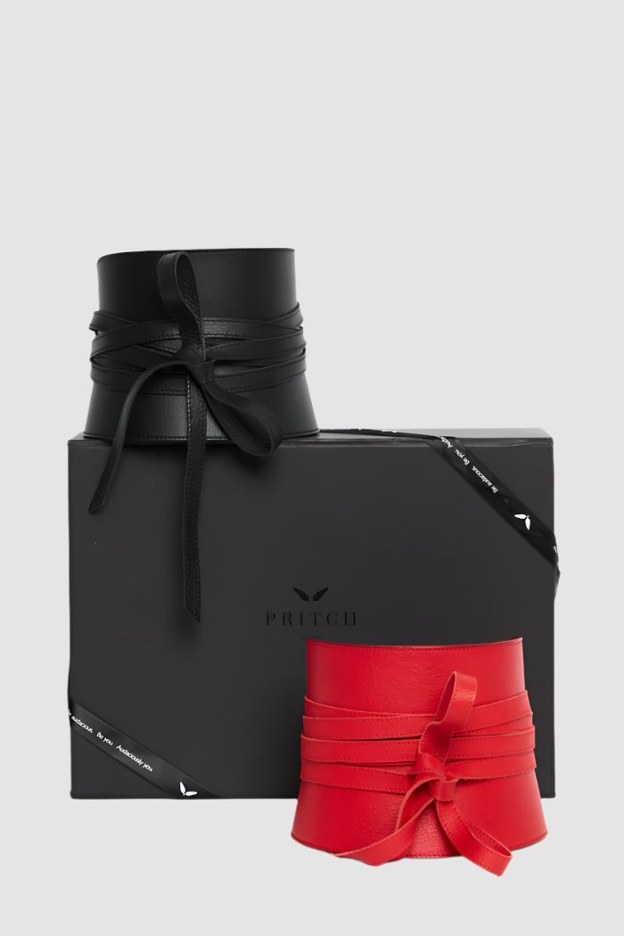 PRITCH Leather Corset Belt Pitch Black and Rebel Red