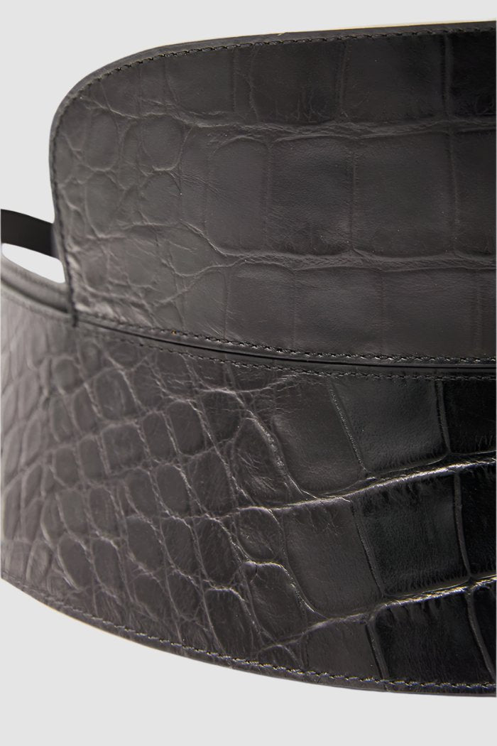 croc embossed corset belt in black leather