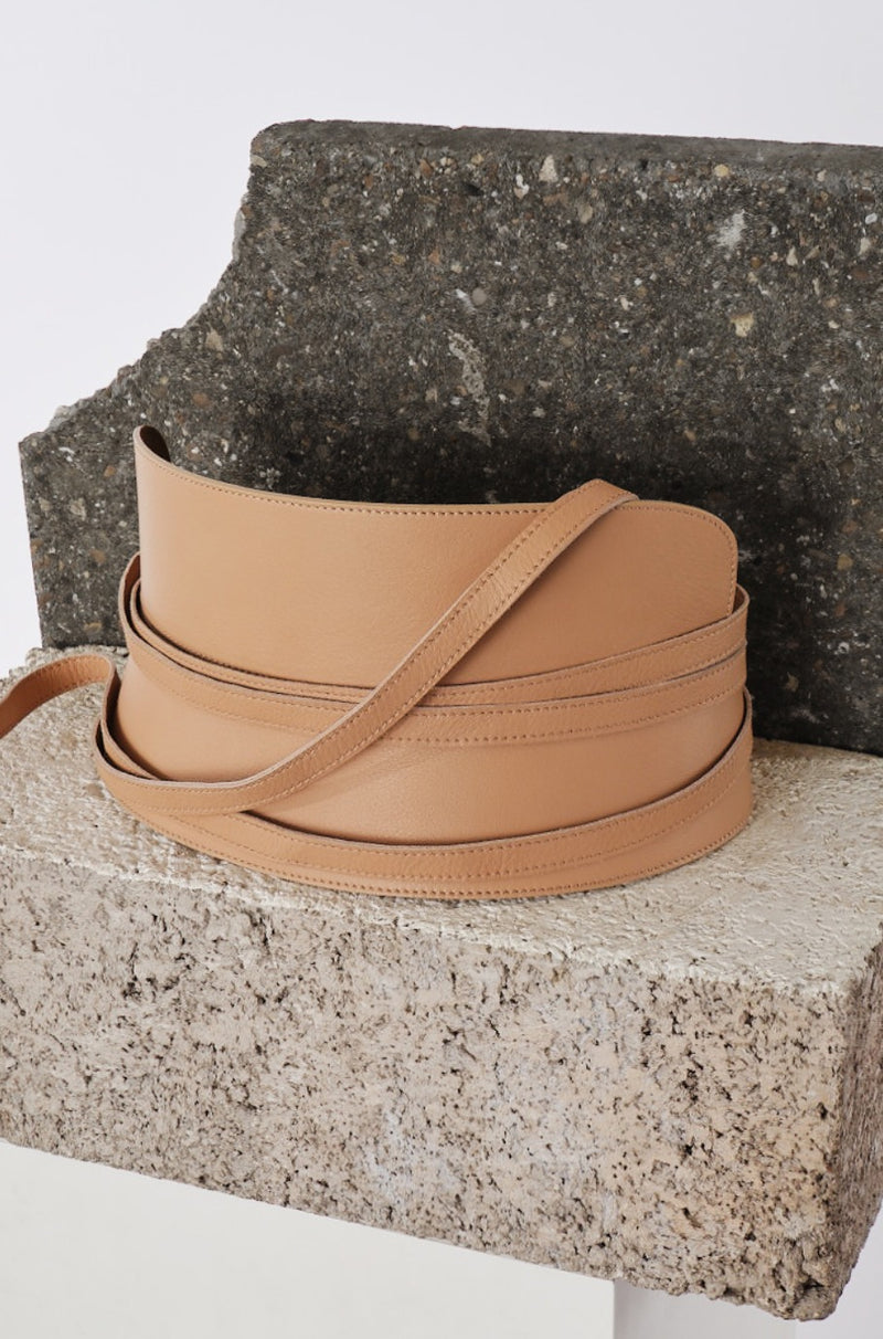 PRITCH nude leather corset belt with straps