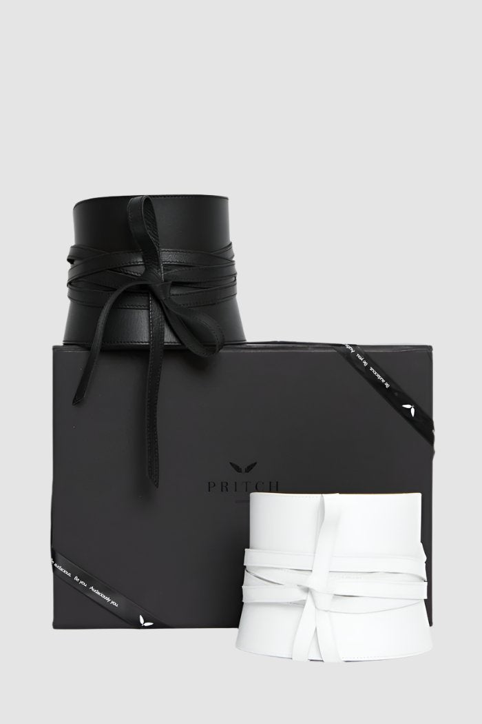 PRITCH Leather Corset Belt Pitch Black and Ice White