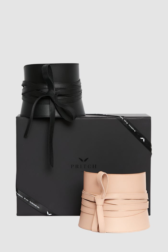 PRITCH Leather Corset Belt Pitch Black and Naked Beige
