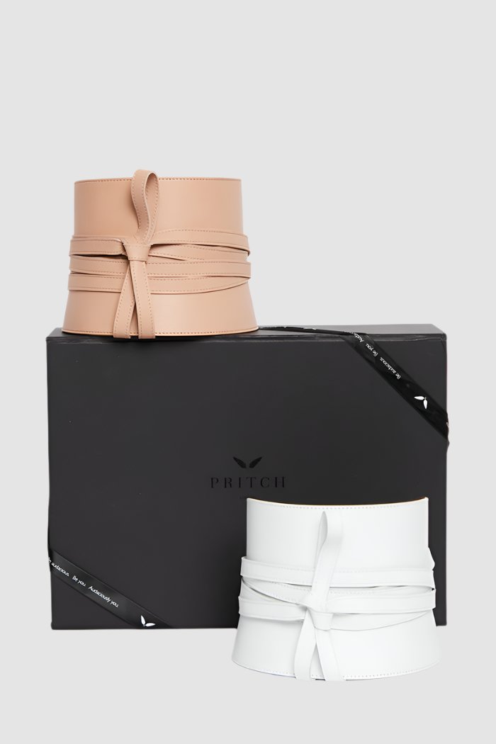 Leather Corset Belt Naked Beige and Ice White Gift Set